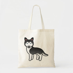 Black And White Cartoon Siberian Husky Dog Tote Bag