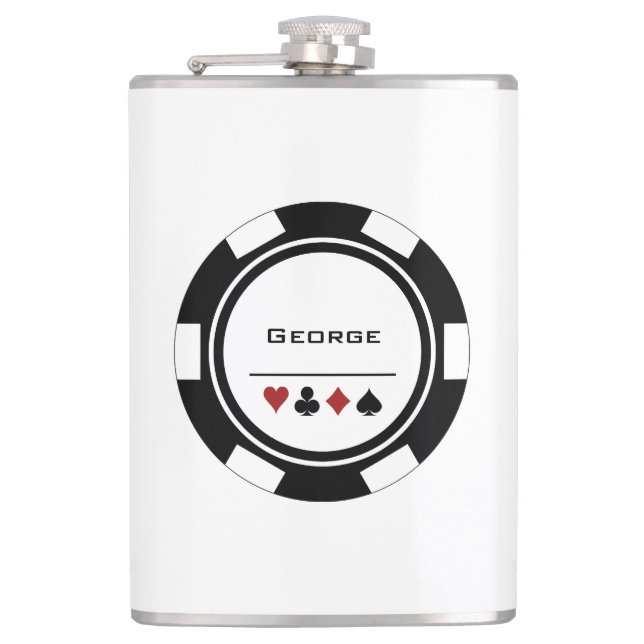 Black and White Casino Poker Chip Hip Flask (Front)