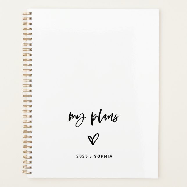 Black and White Casual Script and Heart  Planner (Front)