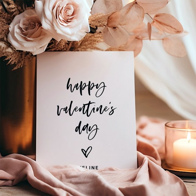 Black and White Casual Script and Heart Valentine Holiday Card (A modern, black and white Valentine's Day card)