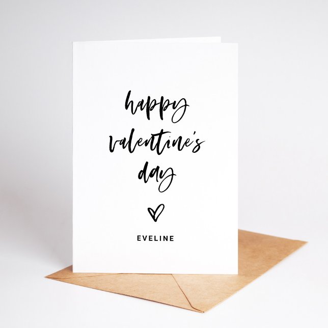 Black and White Casual Script and Heart Valentine Holiday Card (A simple and modern Valentine's Day card with casual script and a heart)