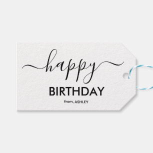 Black and White Casual Script Type Happy Birthday Gift Tags
