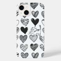 Black and White Cat and Heart Pattern