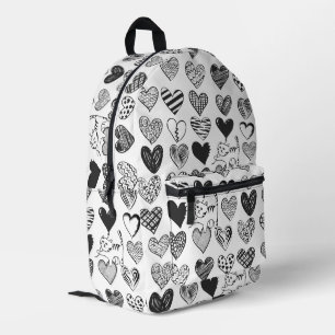 Black and White Cat and Heart Pattern Printed Backpack