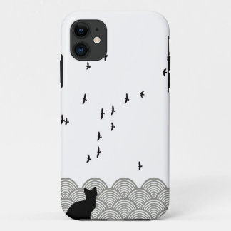 Black and white cat and iPhone case birds
