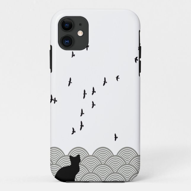 Black and white cat and iPhone case birds (Back)