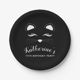 Black and White Cat Birthday Party Paper Plate