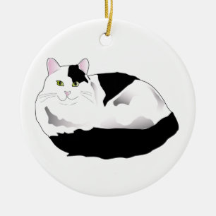 black and white cat ceramic tree decoration