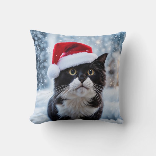 Black and white cat Christmas Cushion (Front)