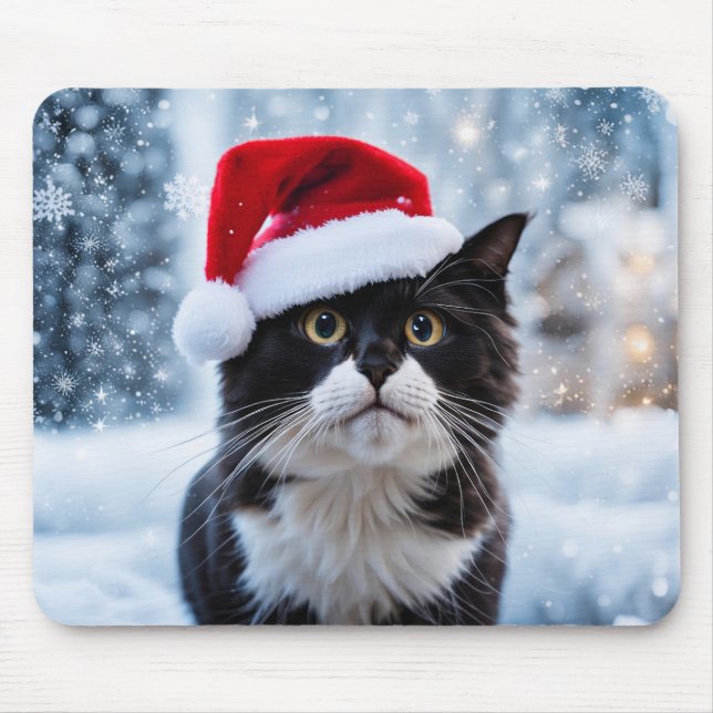 Black and white cat Christmas Mouse Pad (Front)