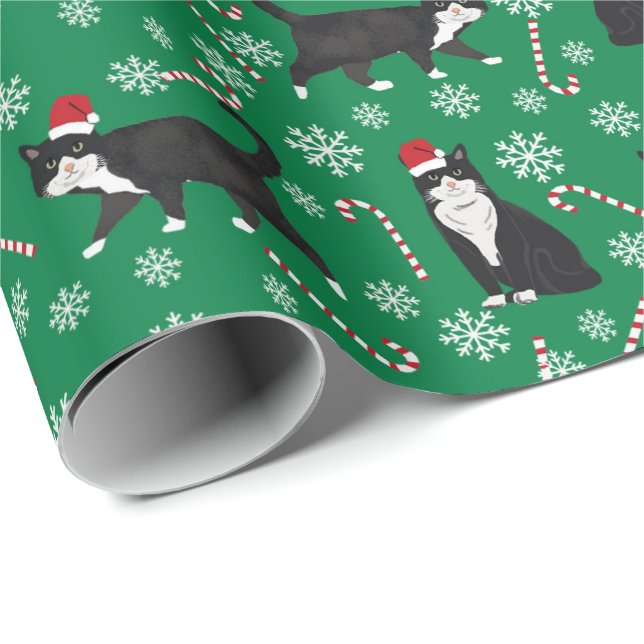 Black and White Cat Christmas pattern Wrapping Paper (Roll Corner)