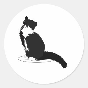 Black and white cat classic round sticker
