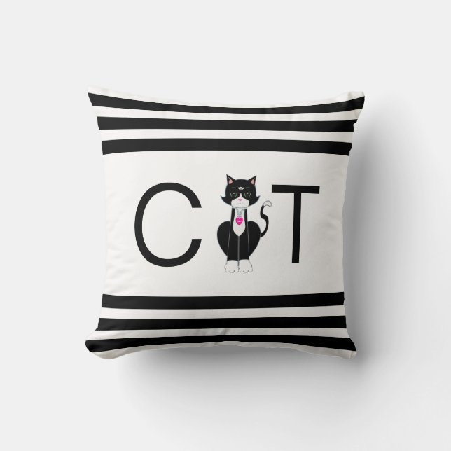 Black and White Cat Cushion (Front)