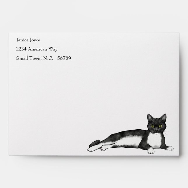 Black and White Cat Customised Envelope (Front)