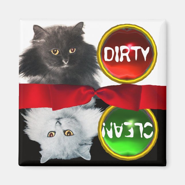 BLACK AND WHITE CAT DIRTY CLEAN MAGNET (Front)