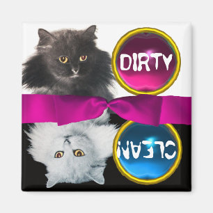 BLACK AND WHITE CAT DIRTY CLEAN MAGNET