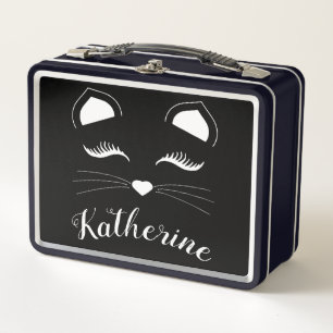 Black and White Cat Face Metal Lunch Box