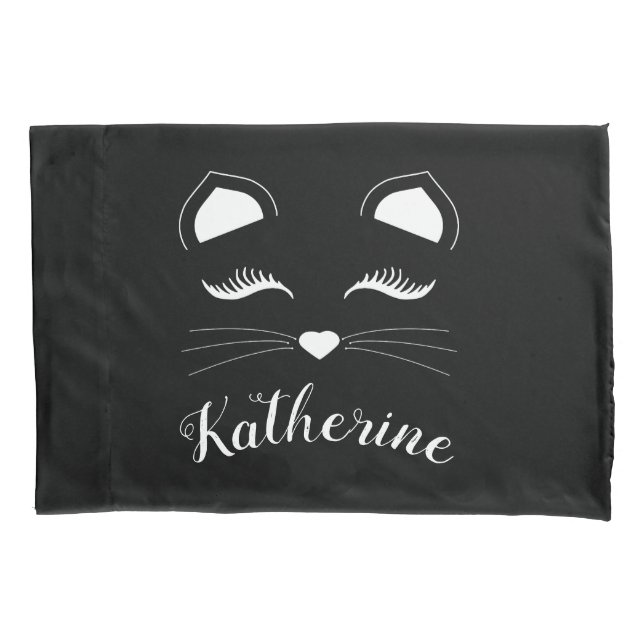 Black and White Cat Face Pillowcase (Front)