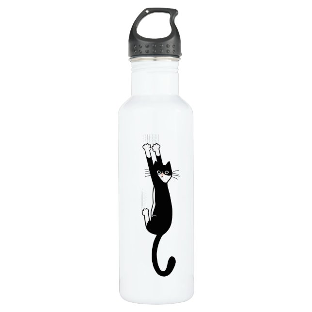 Black and White Cat Hanging On | Funny Tuxedo Cat 710 Ml Water Bottle (Front)
