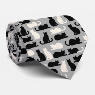 Black and White Cat Illustrations Tie