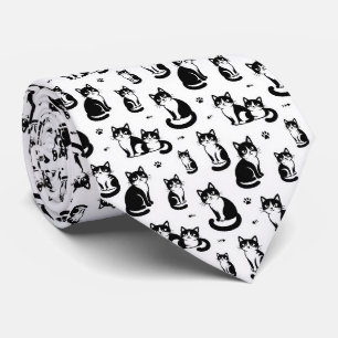 Black and White Cat Illustrations Tie