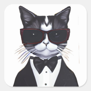 Black and White Cat in a Tuxedo and Bow Tie Square Sticker