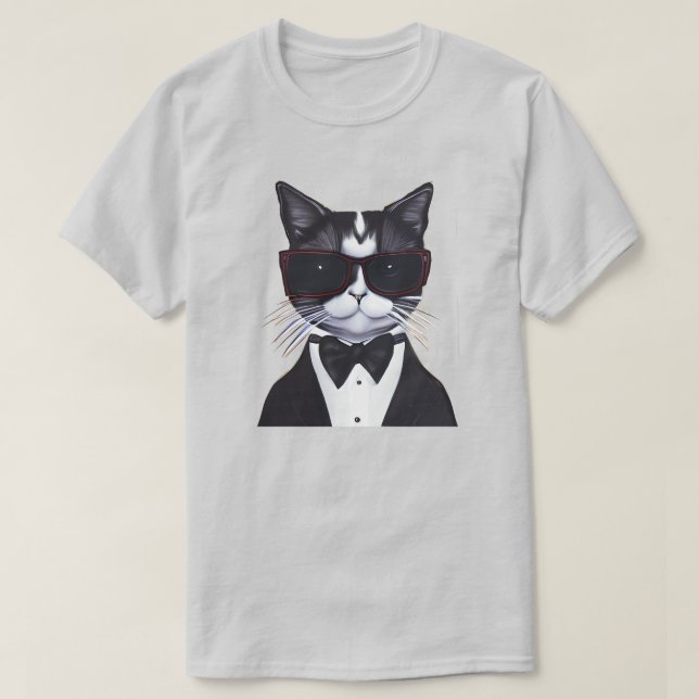 Black and White Cat in a Tuxedo and Bow Tie T-Shirt (Design Front)