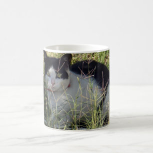 Black And White Cat In The Garden, Coffee Mug