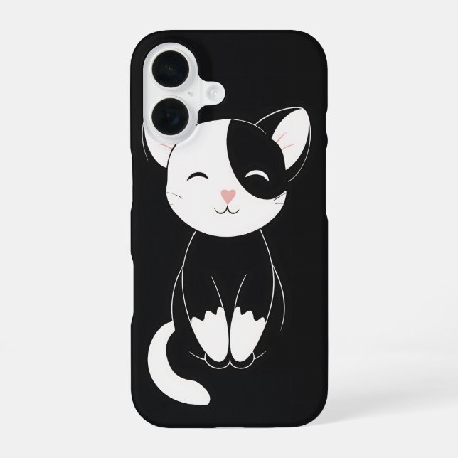 black and white cat iPhone 16 case (Back)