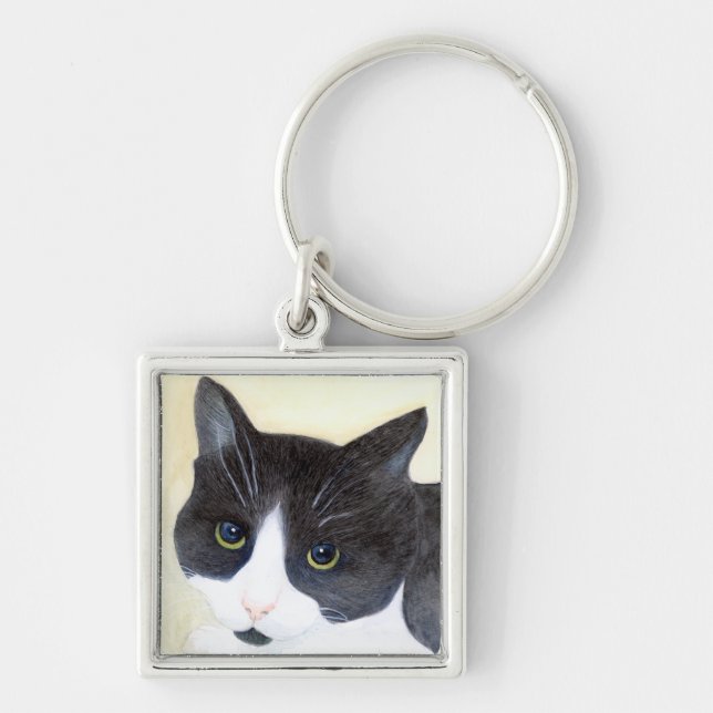 Black and White Cat Key Ring (Front)
