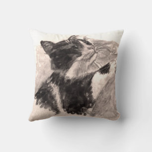Black and White Cat Kikko SF Pencil Drawing Cushion