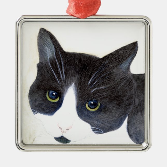 Black and White Cat Metal Tree Decoration (Front)