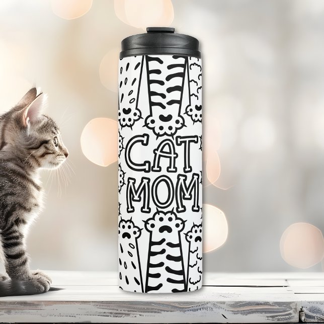 Black and white cat mum with cat paws thermal tumbler (Creator Uploaded)