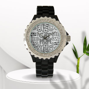 Black and white cat mum with cat paws watch