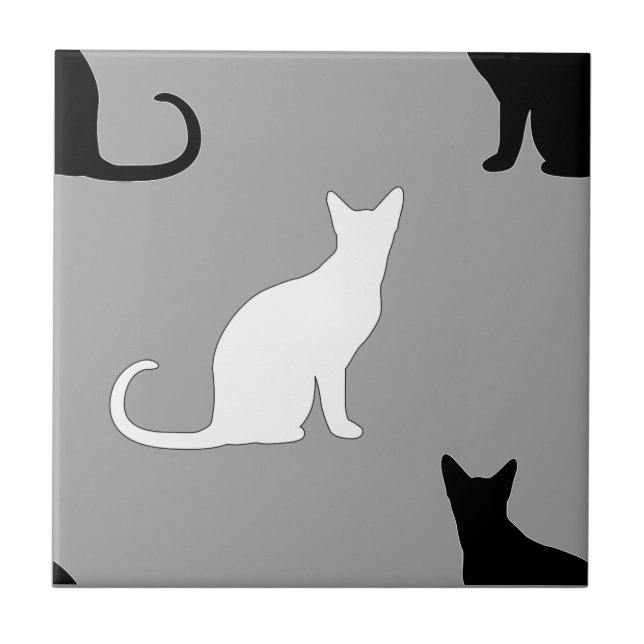 Black and White Cat Pattern Ceramic Tile (Front)