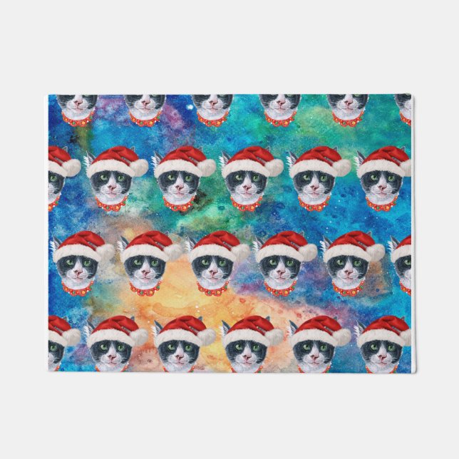 Black And White Cat Pattern Christmas Party Doormat (Front)