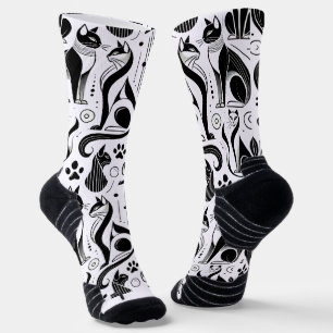 Black and White Cat Pattern Socks