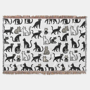Black and White Cat Pattern Throw Blanket
