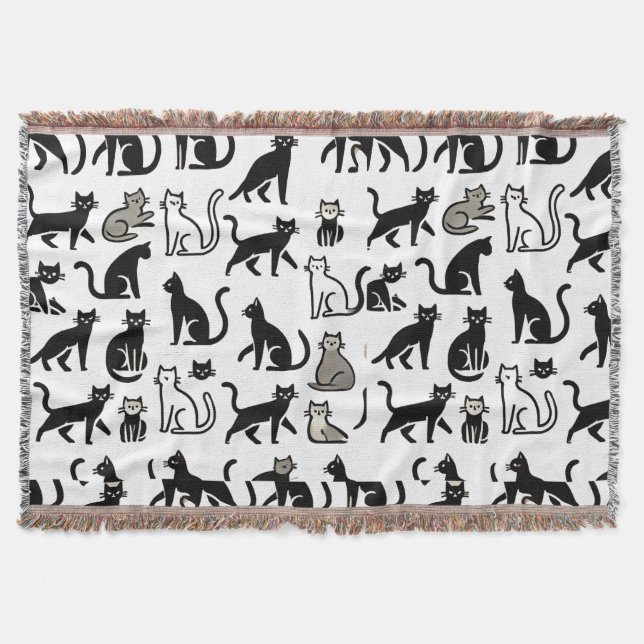 Black and White Cat Pattern  Throw Blanket (Front)