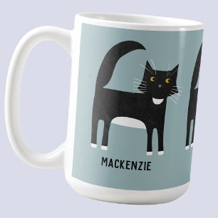 Black and White Cat Personalised Coffee Mug