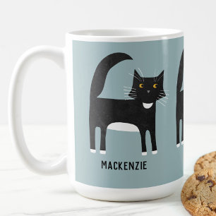 Black and White Cat Personalised Coffee Mug