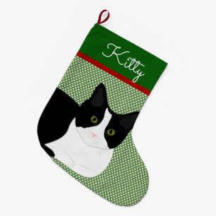 Black And White Cat Personalised Large Christmas Stocking