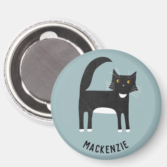 Black and White Cat Personalised Magnet (Creator Uploaded)