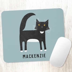 Black and White Cat Personalised Mouse Pad