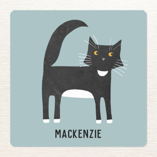 Black and White Cat Personalised Square Sticker