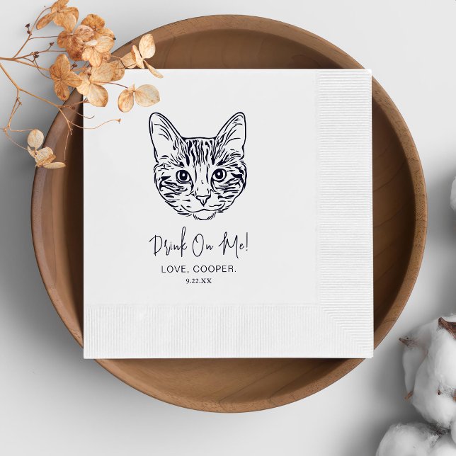 Black and White Cat Personalised Wedding Napkin (Creator Uploaded)