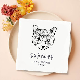 Black and White Cat Personalised Wedding Napkins