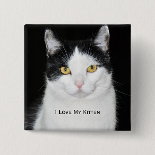 Black and White Cat Portrait 15 Cm Square Badge