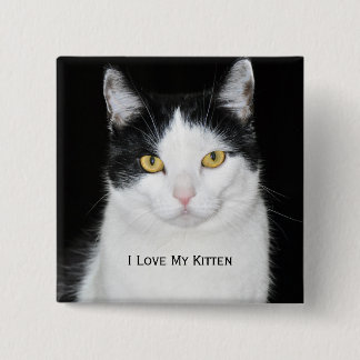 Black and White Cat Portrait 15 Cm Square Badge