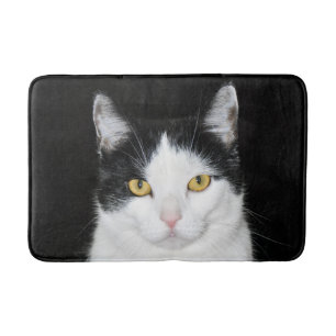 Black and White Cat Portrait Bath Mat